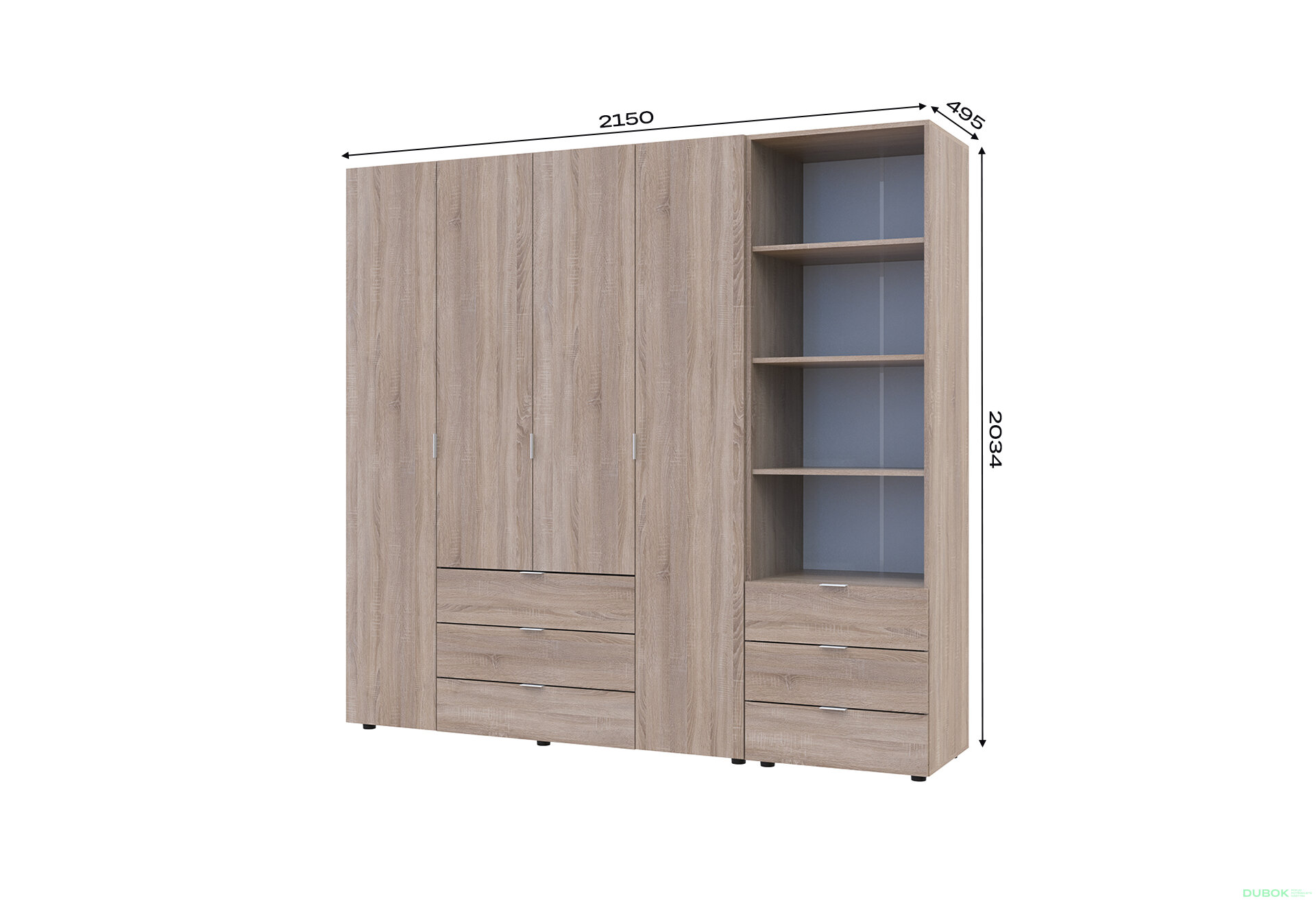 Fotografia 7 - Skriňa 4D s regálom s zásuvkami Gelar 215 cm dub sonoma