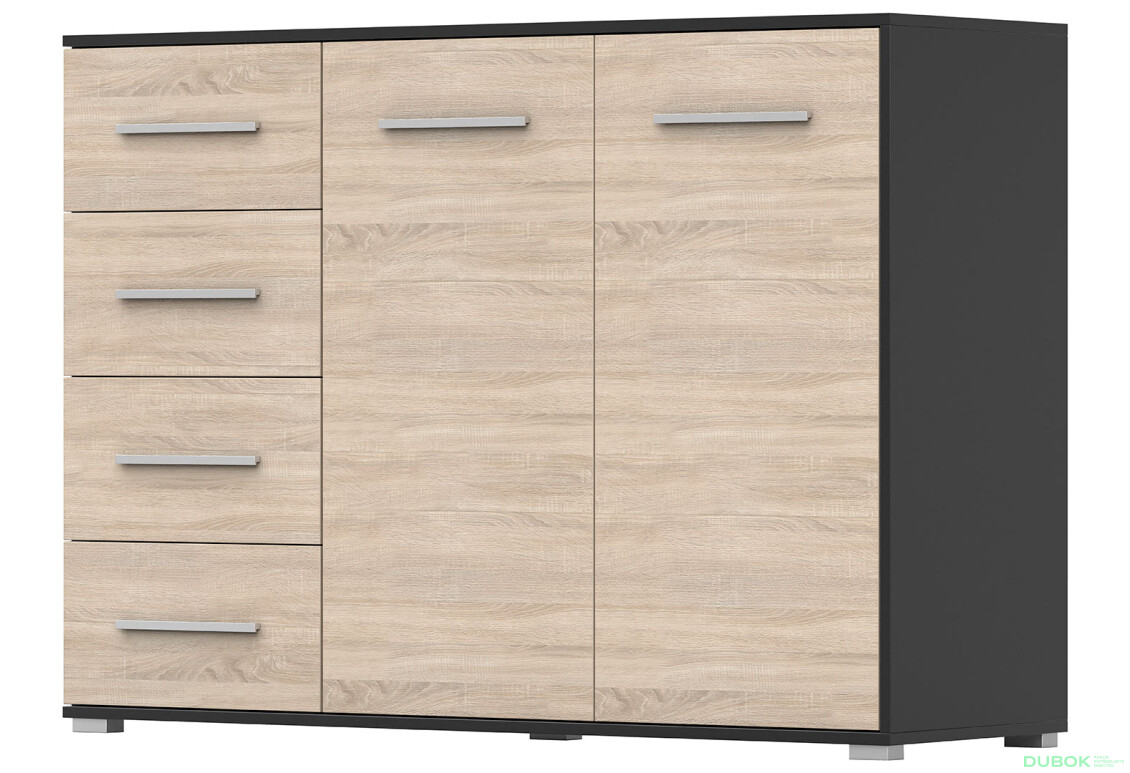 Komoda Frida 01 135 2D4S čierna / dub sonoma