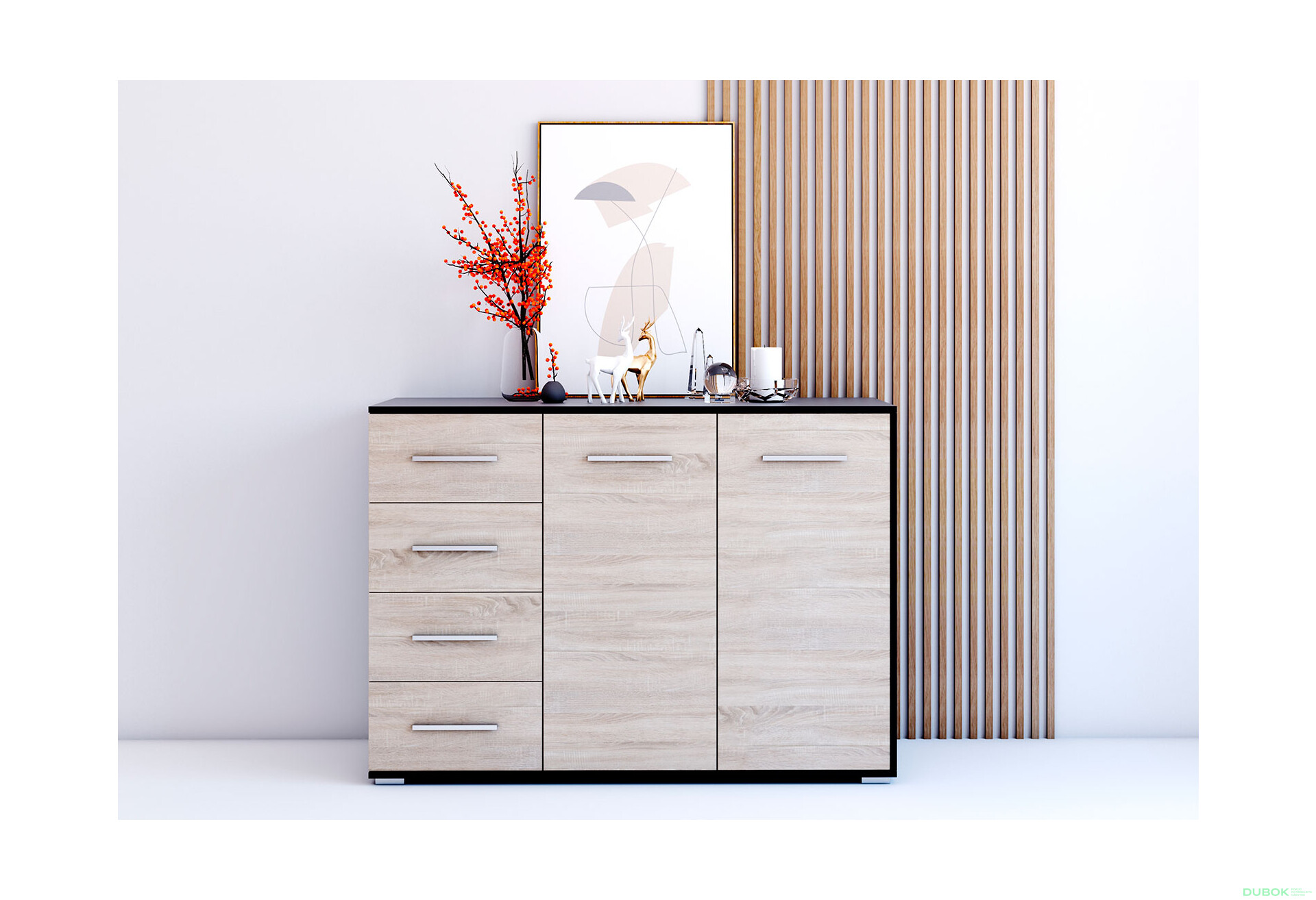 Fotografia 10 - Komoda Frida 01 135 2D4S čierna / dub sonoma