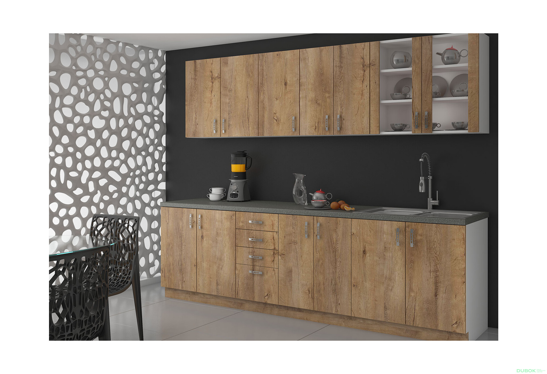 Fotografia 1 - Kuchynská zostava 2.6 m Sara biela / dub burgundský