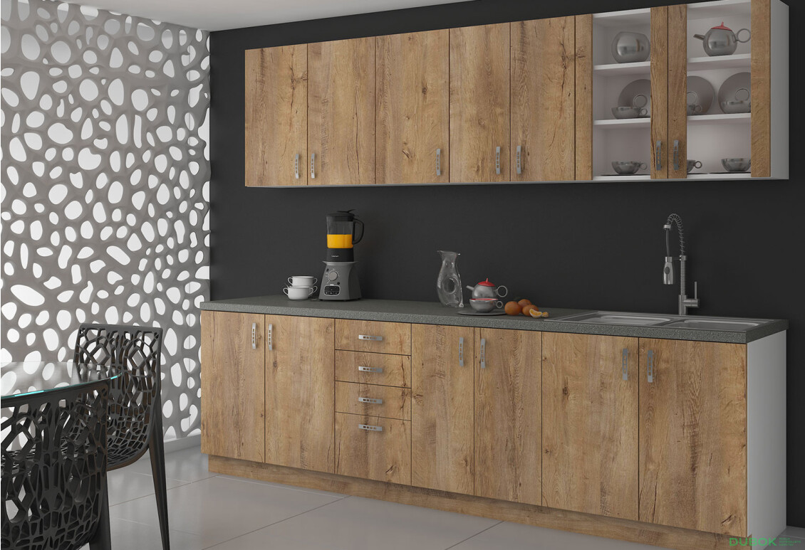 Kuchynská zostava 2.6 m Sara biela / dub burgundský