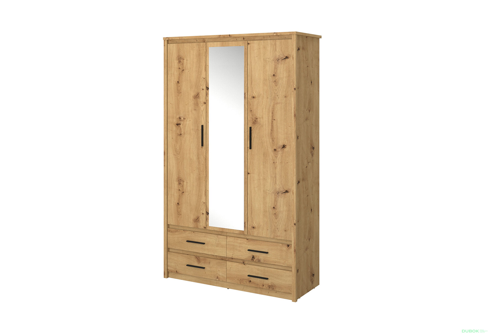 Skriňa trojdverová so zrkadlom a zásuvkami Ayson 128x210x55 cm Dub artisan - Fotografia 1 Fotografia 1 - Skriňa trojdverová so zrkadlom a zásuvkami Ayson 128x210x55 cm Dub artisan