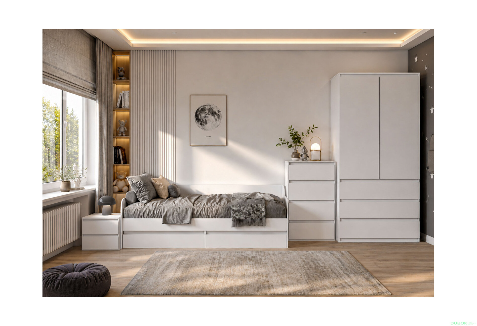Fotografia 1 - Sada do detskej izby s posteľou 90x200 cm, nymfa alba Idea
