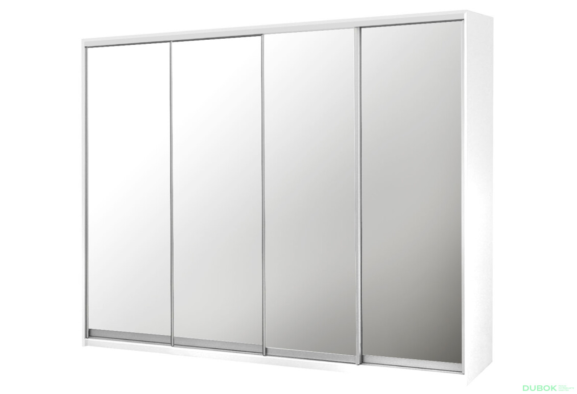 Skriňa s posuvnými dverami Komforto 4 zrkadlá 270x240x60 cm Biela