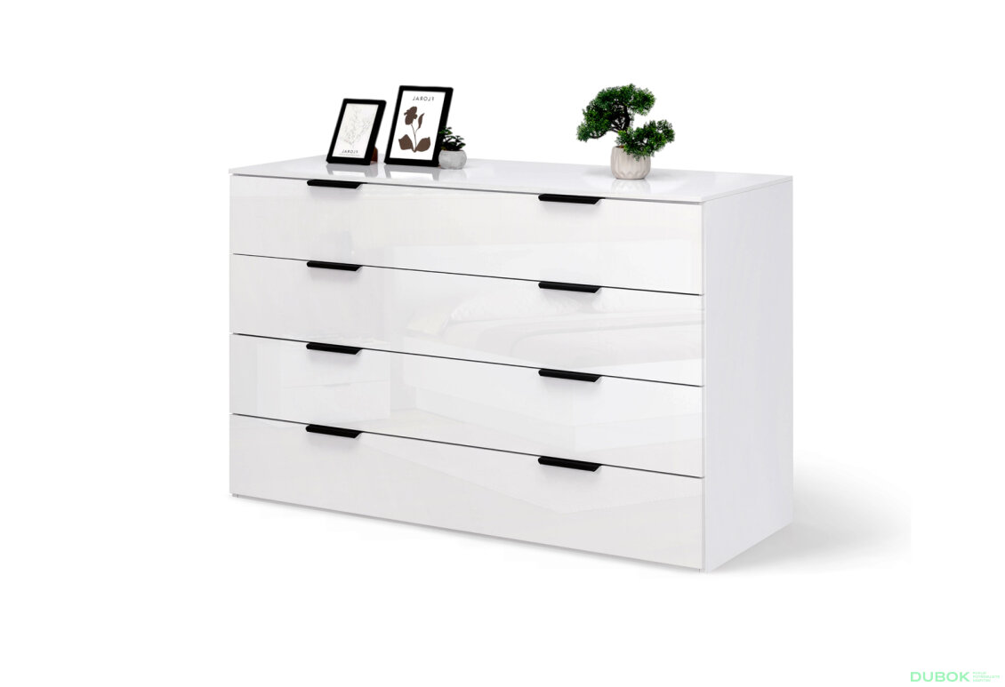 Fotografia 2 - Komoda 4š, biely lesk Mila