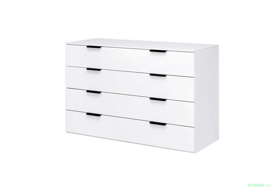 Komoda 4š, biely lesk Mila