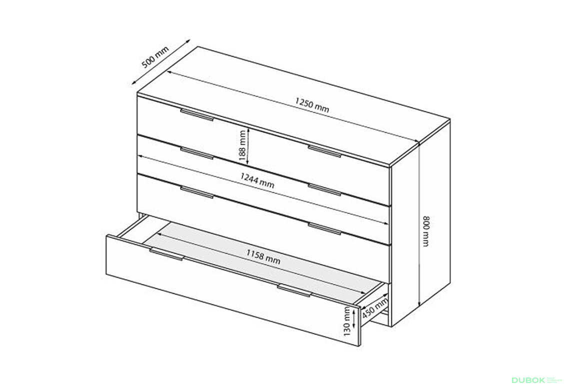 Fotografia 7 - Komoda 4š, biely lesk Mila