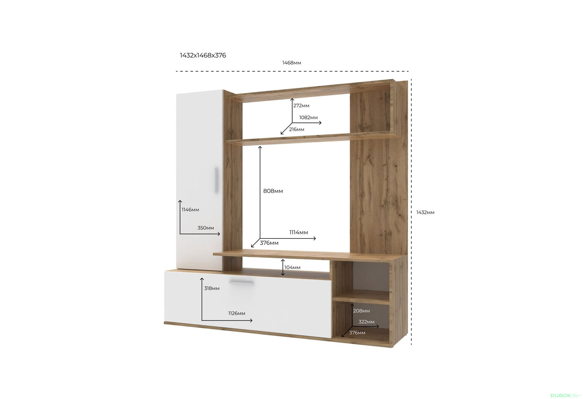 Fotografia 3 - Televízny stojan Kona 151 cm Dub ewok / Biely
