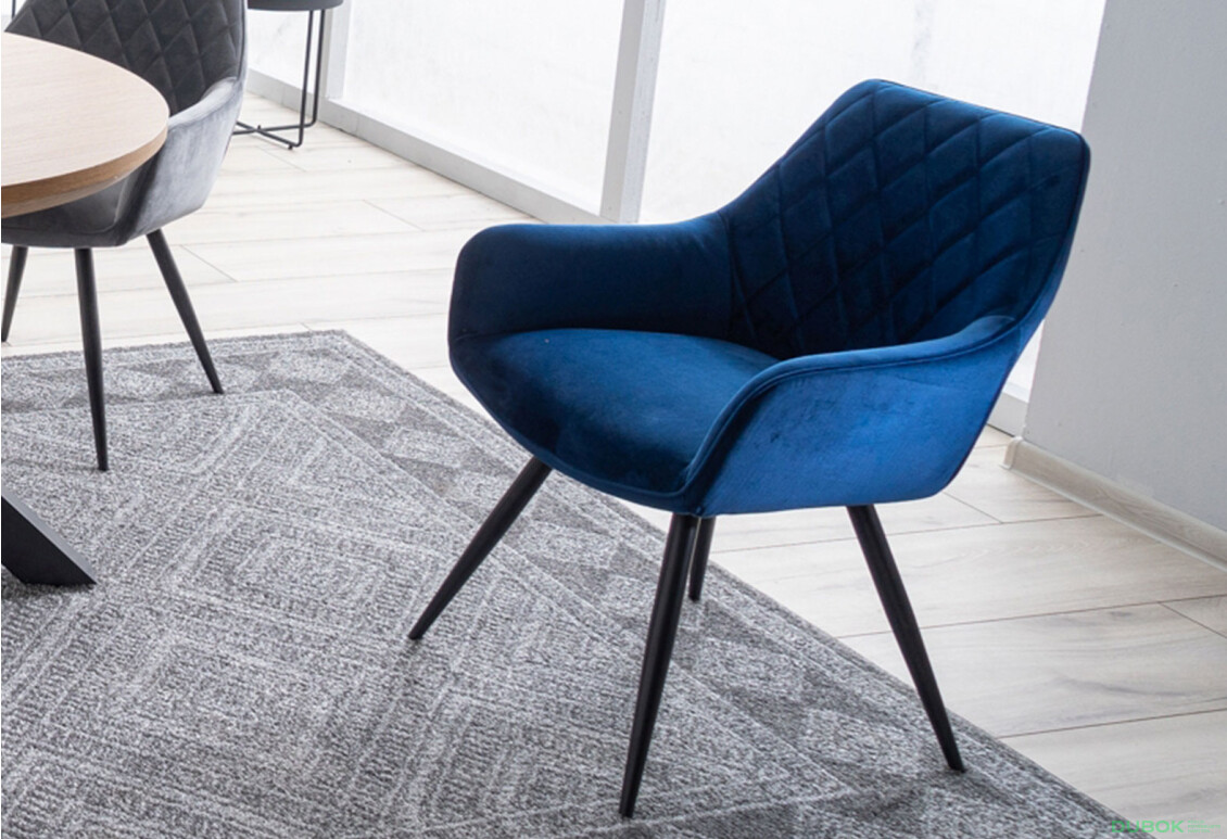 Fotografia 3 - Stolička Linea Velvet tmavo modrá Bluvel 86, kov čierna matná