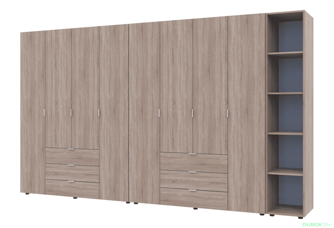 Skriňa osemdverová s regálom Gelar 348.2 cm Dub sonoma
