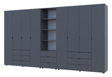 Skriňa osemdverová s regálom s zásuvkami Gelar 370 cm grafit