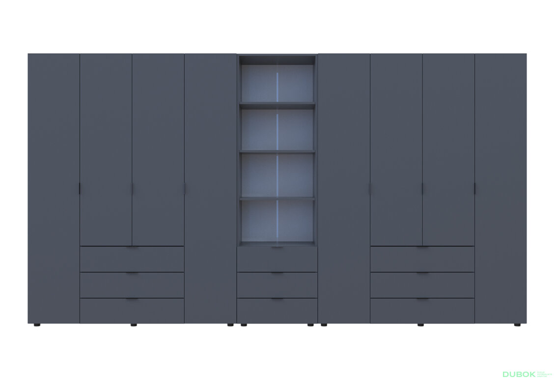 Fotografia 3 - Skriňa osemdverová s regálom s zásuvkami Gelar 370 cm grafit
