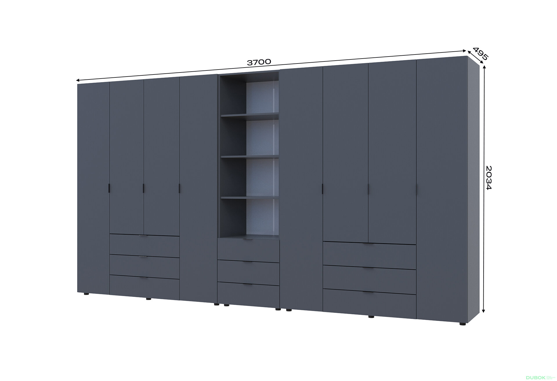 Fotografia 7 - Skriňa osemdverová s regálom s zásuvkami Gelar 370 cm grafit