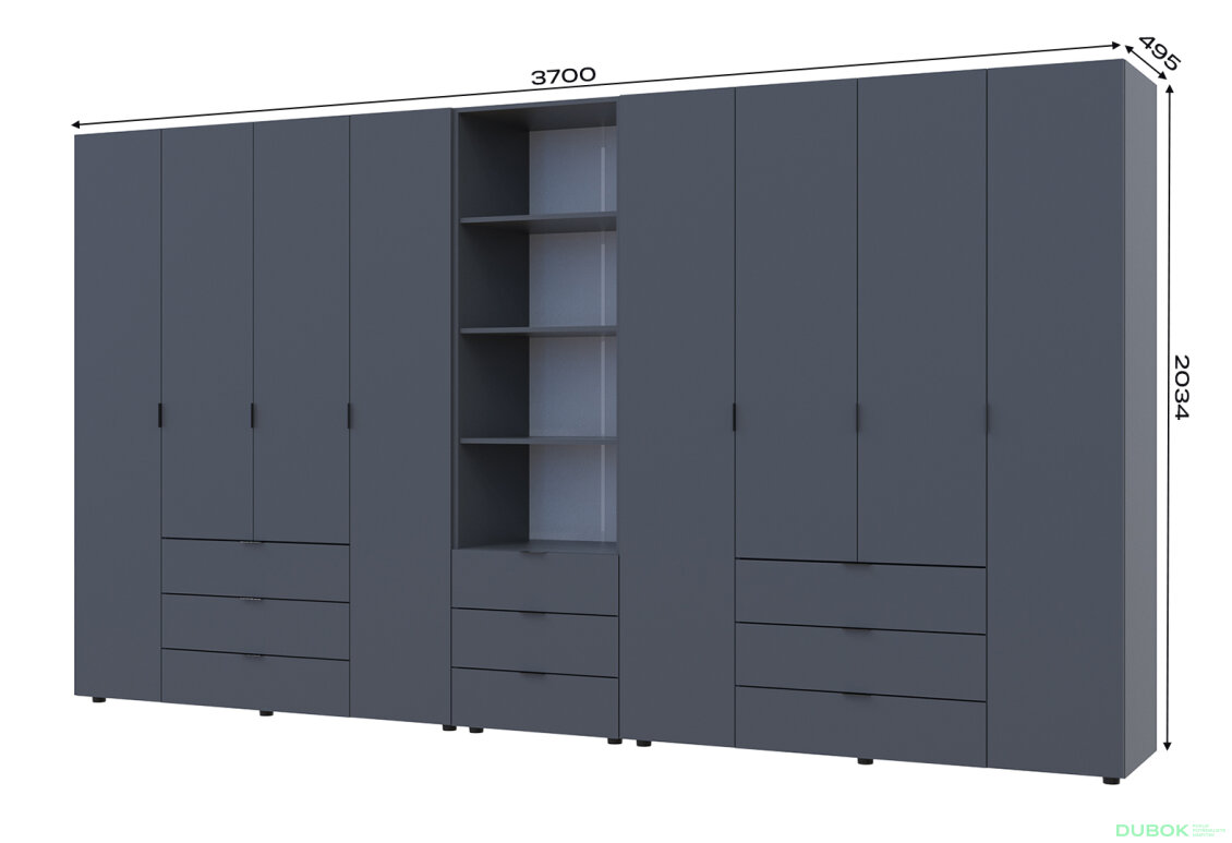 Fotografia 7 - Skriňa osemdverová s regálom s zásuvkami Gelar 370 cm grafit
