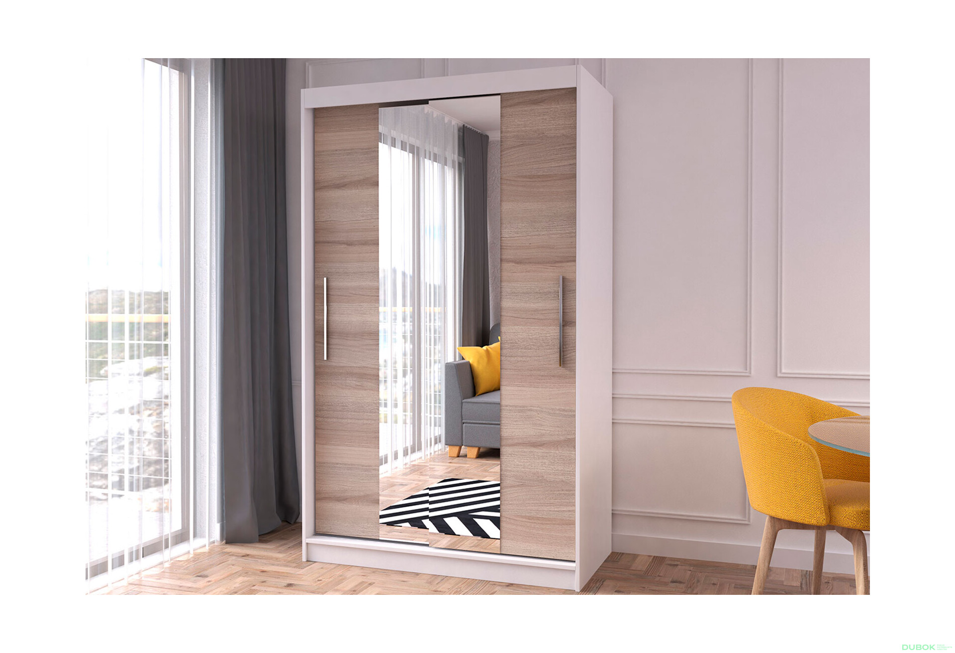 Fotografia 2 - Skriňa Neomi 01 so zrkadlom biely / dub sonoma