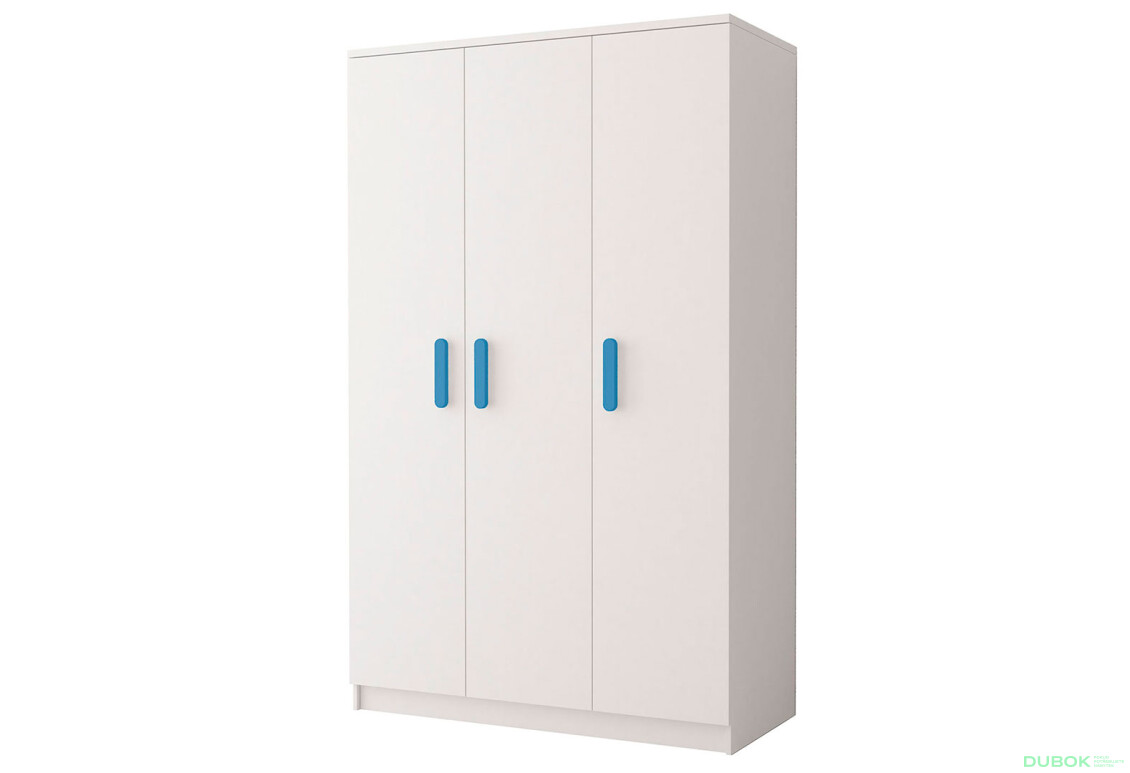 Skriňa 3D Šmyk biela, úchytky nebeský Idczak meble