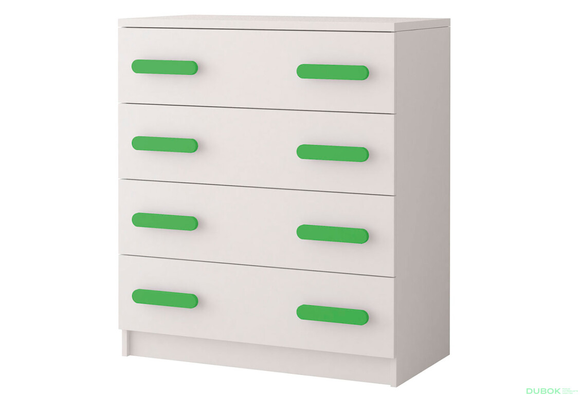 Komoda 4S Šmyk biela, úchytky lemon Idczak meble