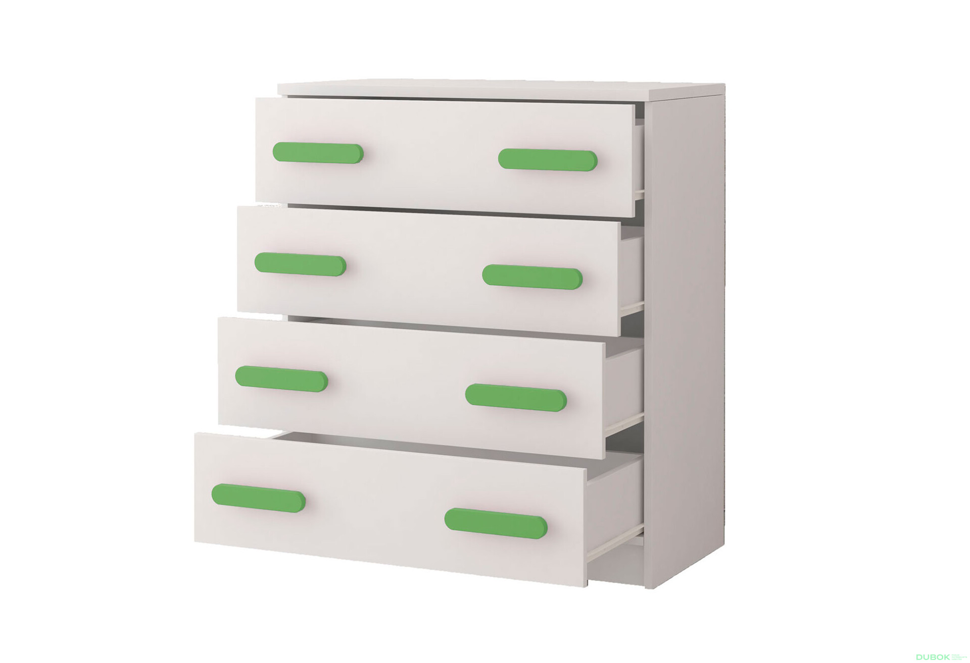 Fotografia 2 - Komoda 4S Šmyk biela, úchytky lemon Idczak meble