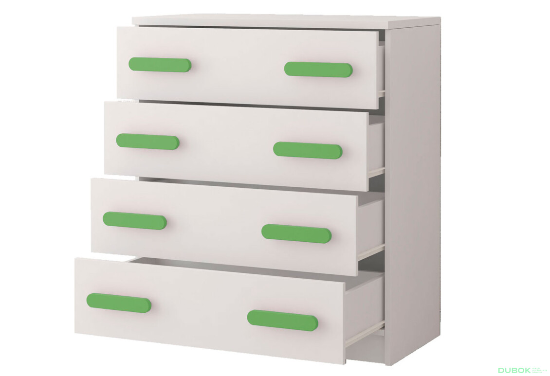 Fotografia 2 - Komoda 4S Šmyk biela, úchytky lemon Idczak meble