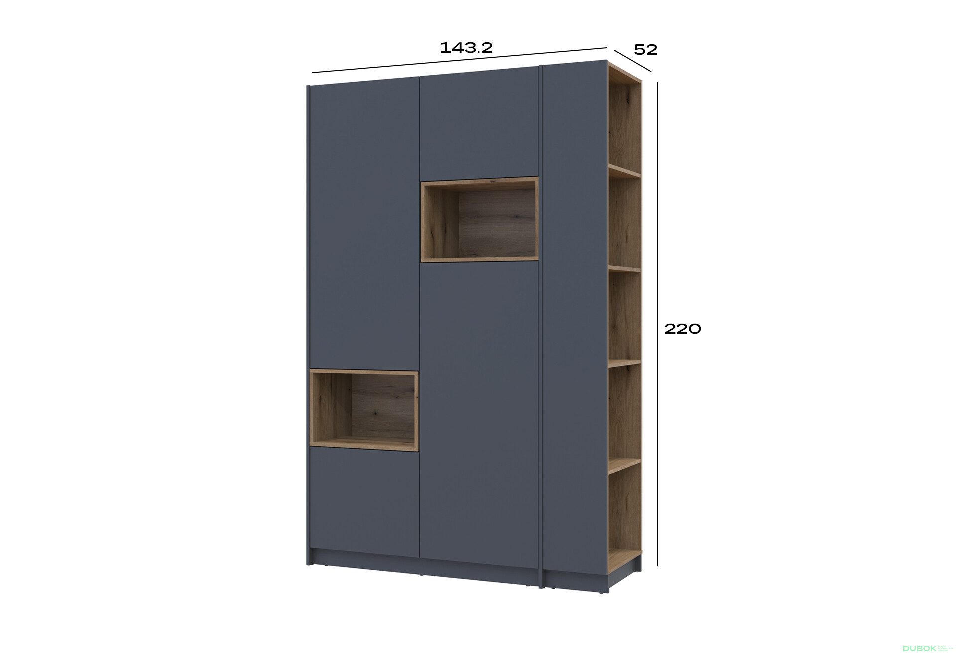 Skriňa s výklenkom Dale 2d + otvorený regál 167 cm, grafit / dub evoke - Fotografia 13 Fotografia 13 - Skriňa s výklenkom Dale 2d + otvorený regál 167 cm, grafit / dub evoke