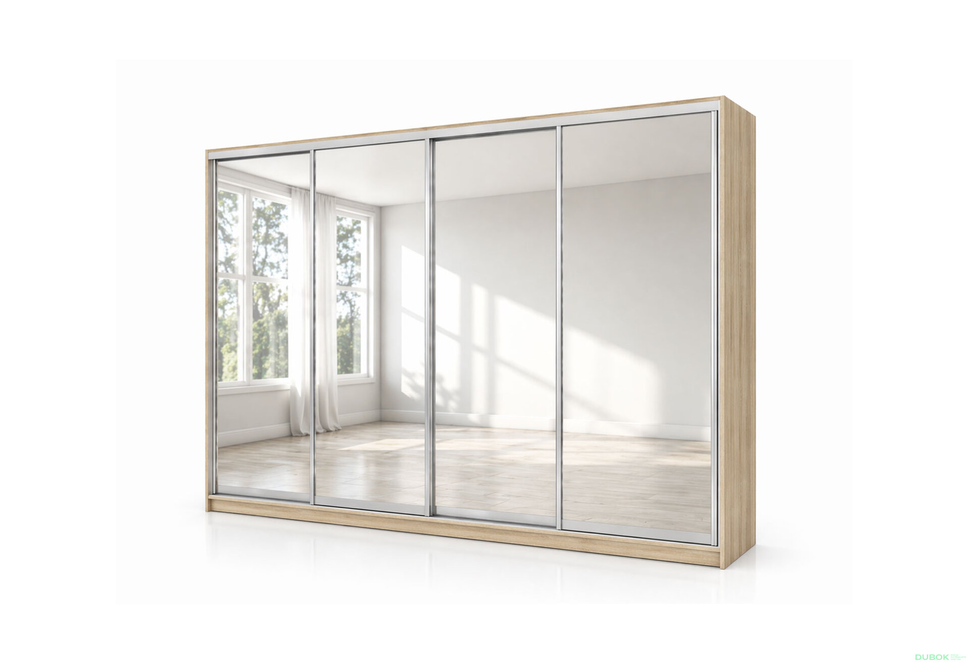Fotografia 1 - Skriňa s posuvnými dverami 2200x3000x600 4 zrkadlá dub sonoma, profil strieborný