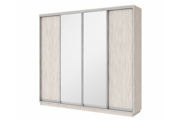 Šatníková skriňa s posuvnými dverami 4D 2800x2300x450 2DTD 2 zrkadlá artwood svetlý, profil strieborný
