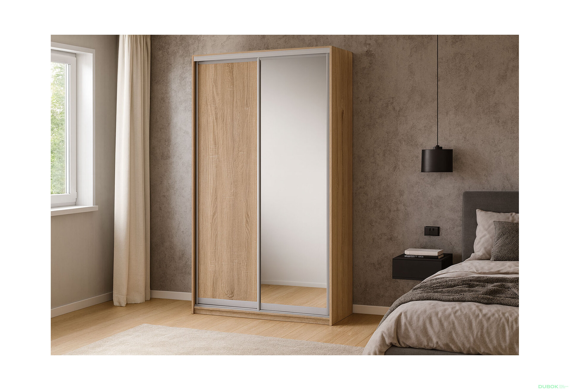 Fotografia 4 - Skriňa 2D 1200x600x2400, DTD + zrkadlo, Svetlý dub sonoma