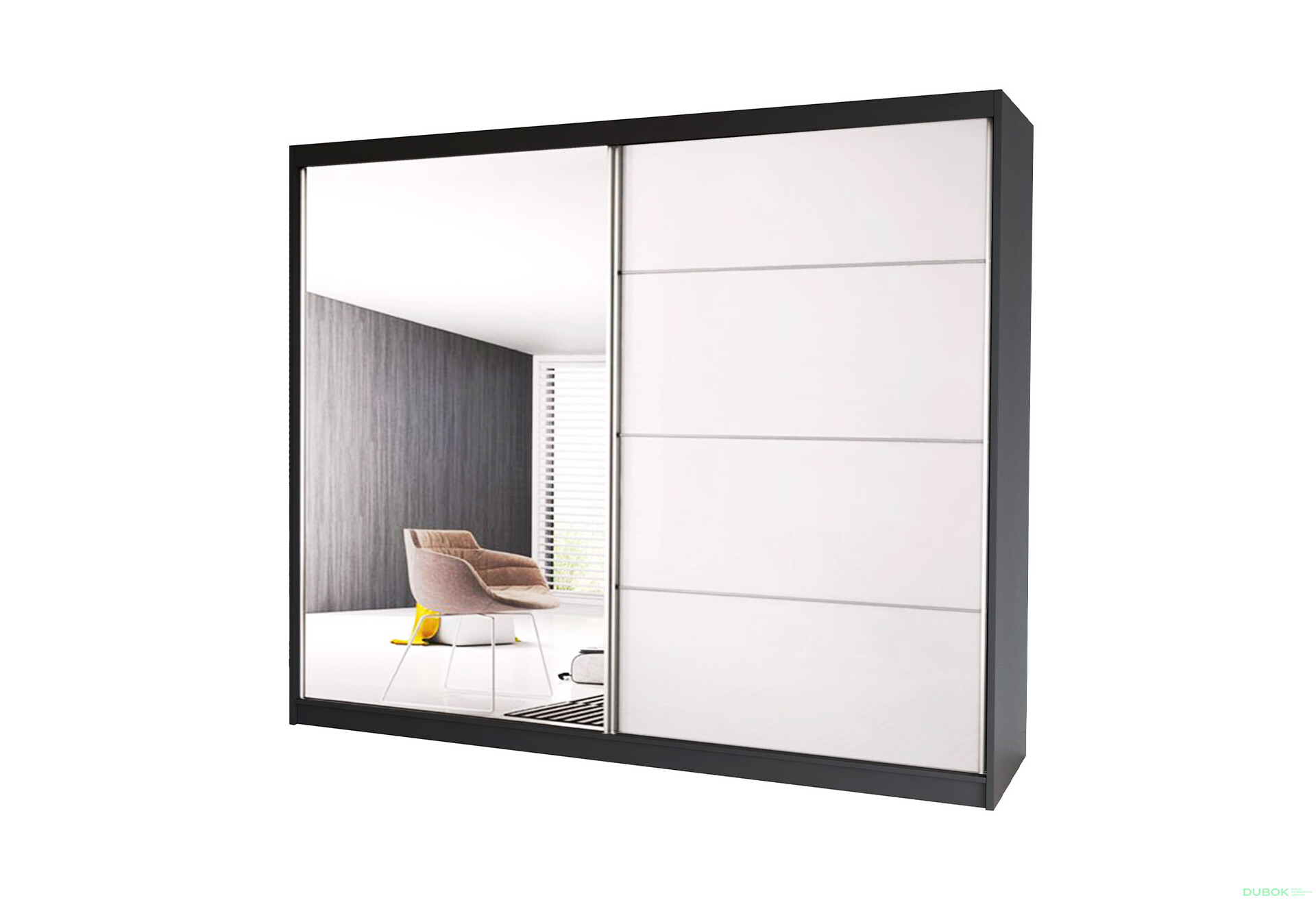 Fotografia 1 - Skriňa Multi 35, 233 sivá + fasáda biely lesk + zrkadlo