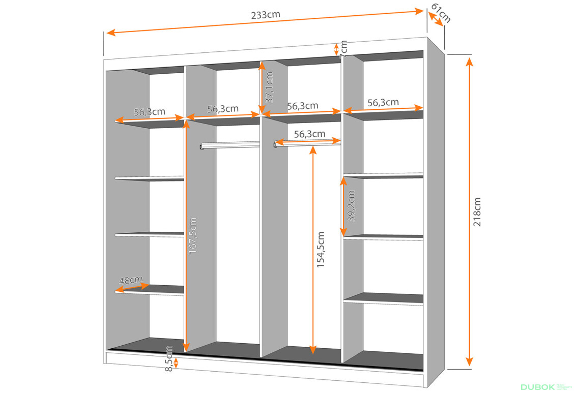 Fotografia 2 - Skriňa Multi 35, 233 sivá + fasáda biely lesk + zrkadlo