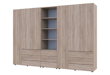 Skriňa šesťdverová s regálom s zásuvkami Gelar 292.4 cm dub sonoma