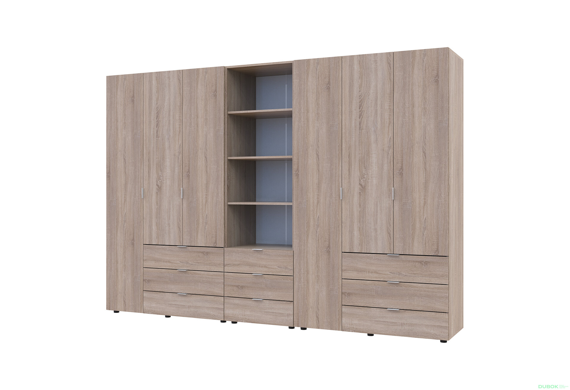 Fotografia 1 - Skriňa šesťdverová s regálom s zásuvkami Gelar 292.4 cm dub sonoma