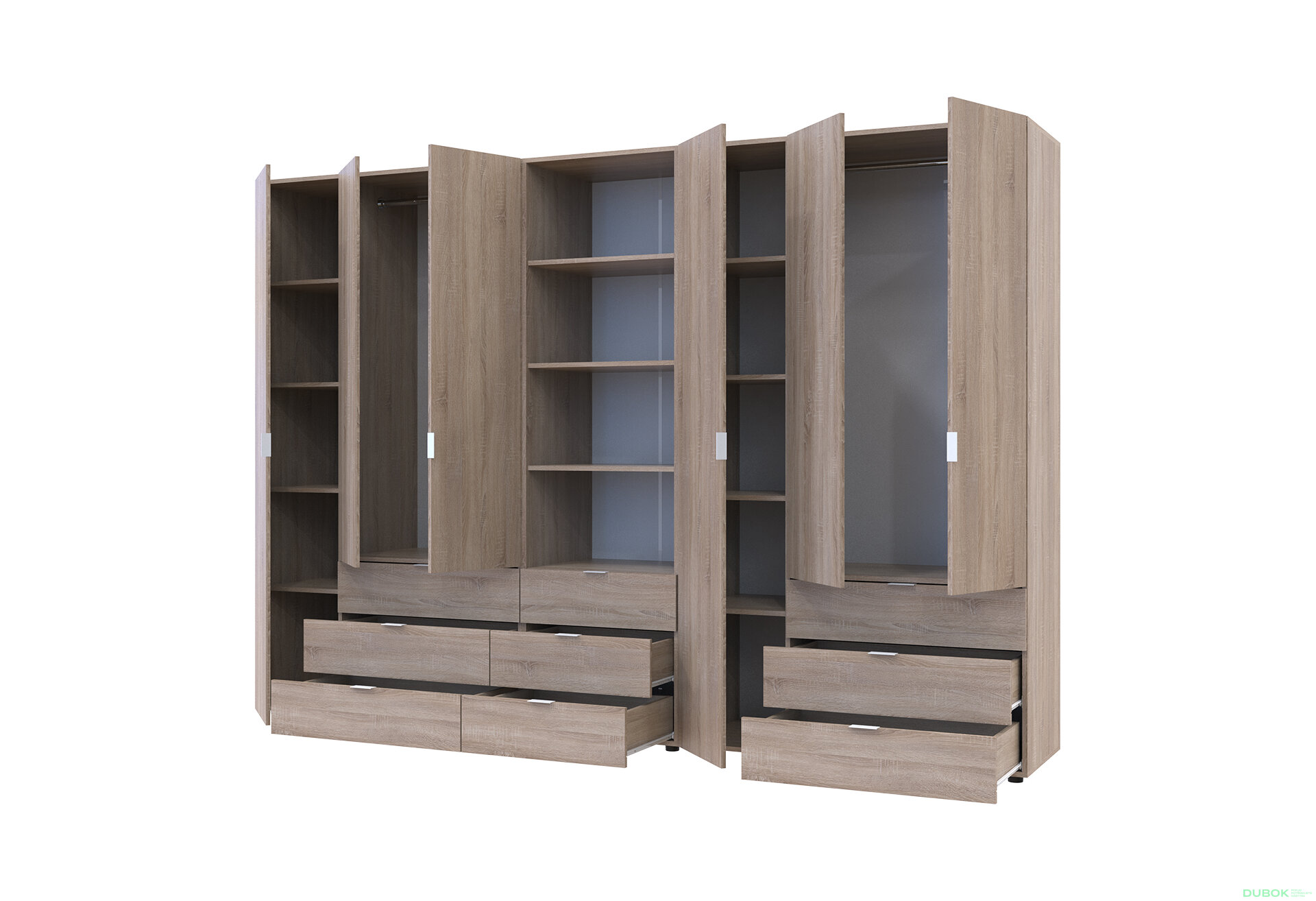 Fotografia 2 - Skriňa šesťdverová s regálom s zásuvkami Gelar 292.4 cm dub sonoma