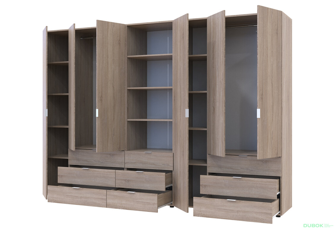 Fotografia 2 - Skriňa šesťdverová s regálom s zásuvkami Gelar 292.4 cm dub sonoma