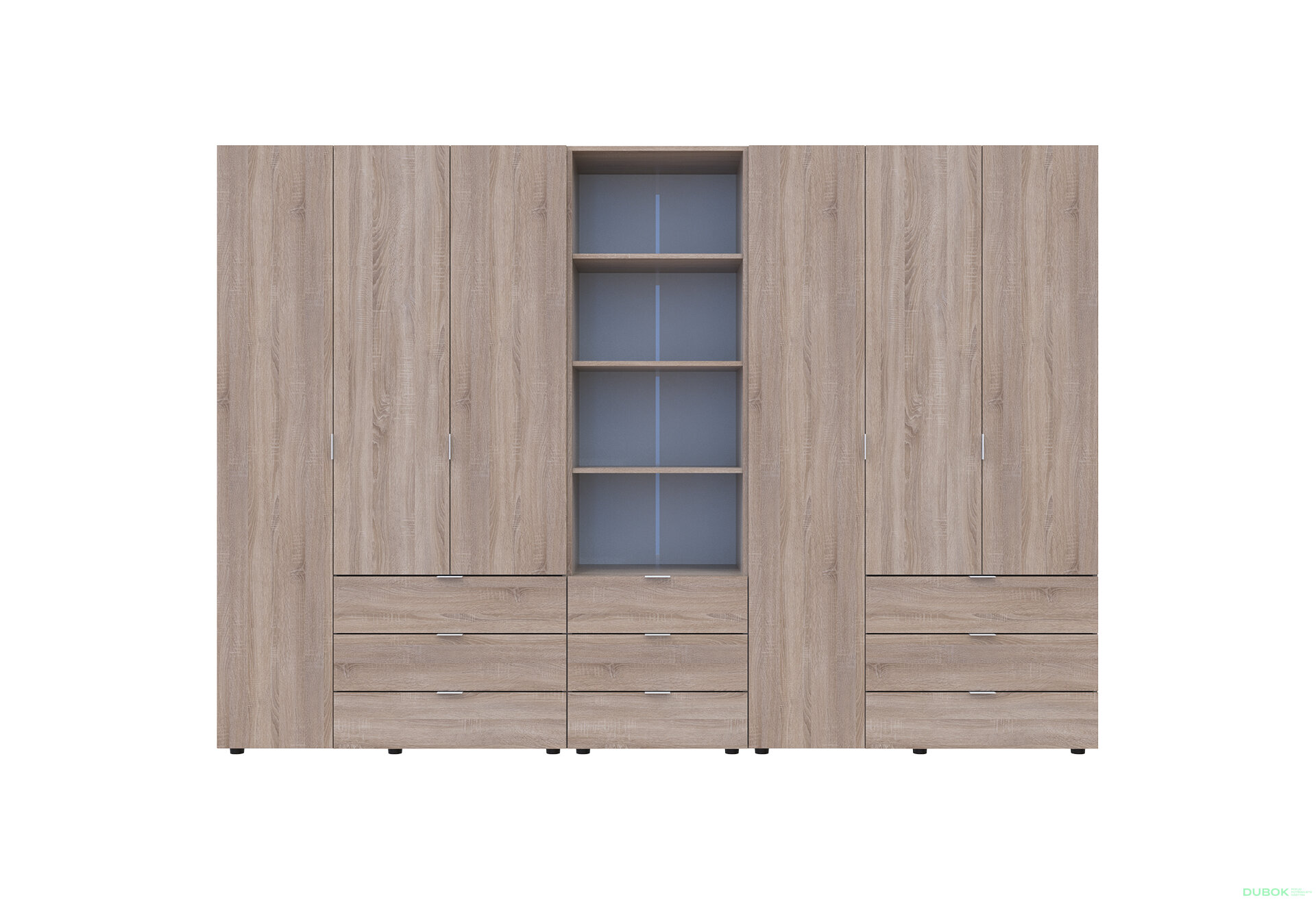 Fotografia 3 - Skriňa šesťdverová s regálom s zásuvkami Gelar 292.4 cm dub sonoma