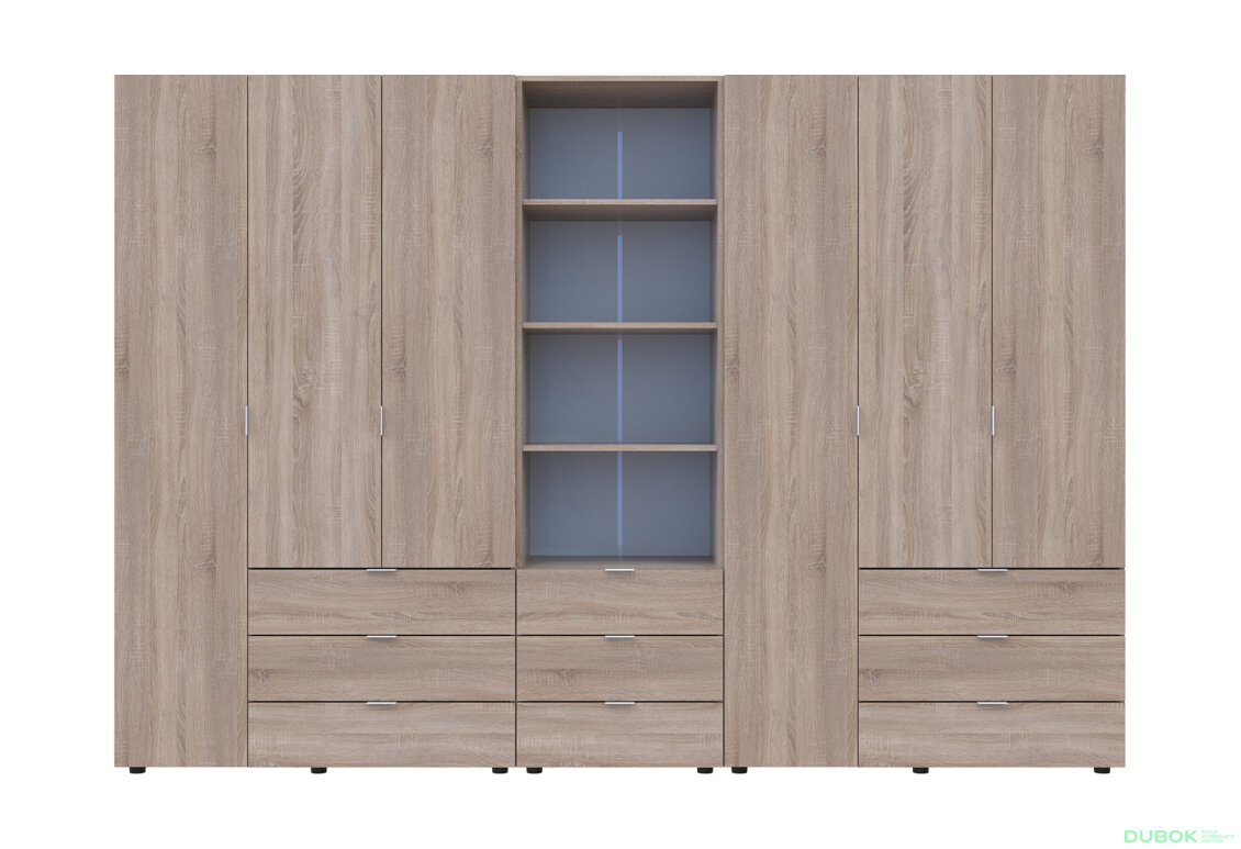 Fotografia 3 - Skriňa šesťdverová s regálom s zásuvkami Gelar 292.4 cm dub sonoma