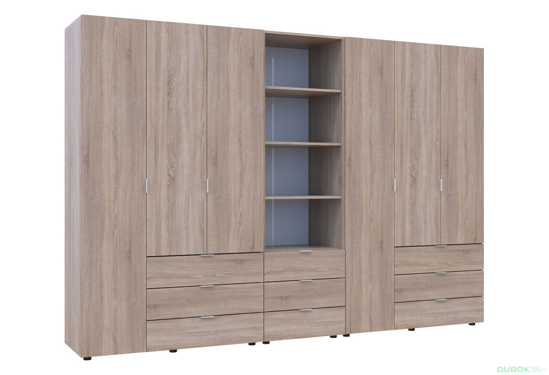 Fotografia 4 - Skriňa šesťdverová s regálom s zásuvkami Gelar 292.4 cm dub sonoma