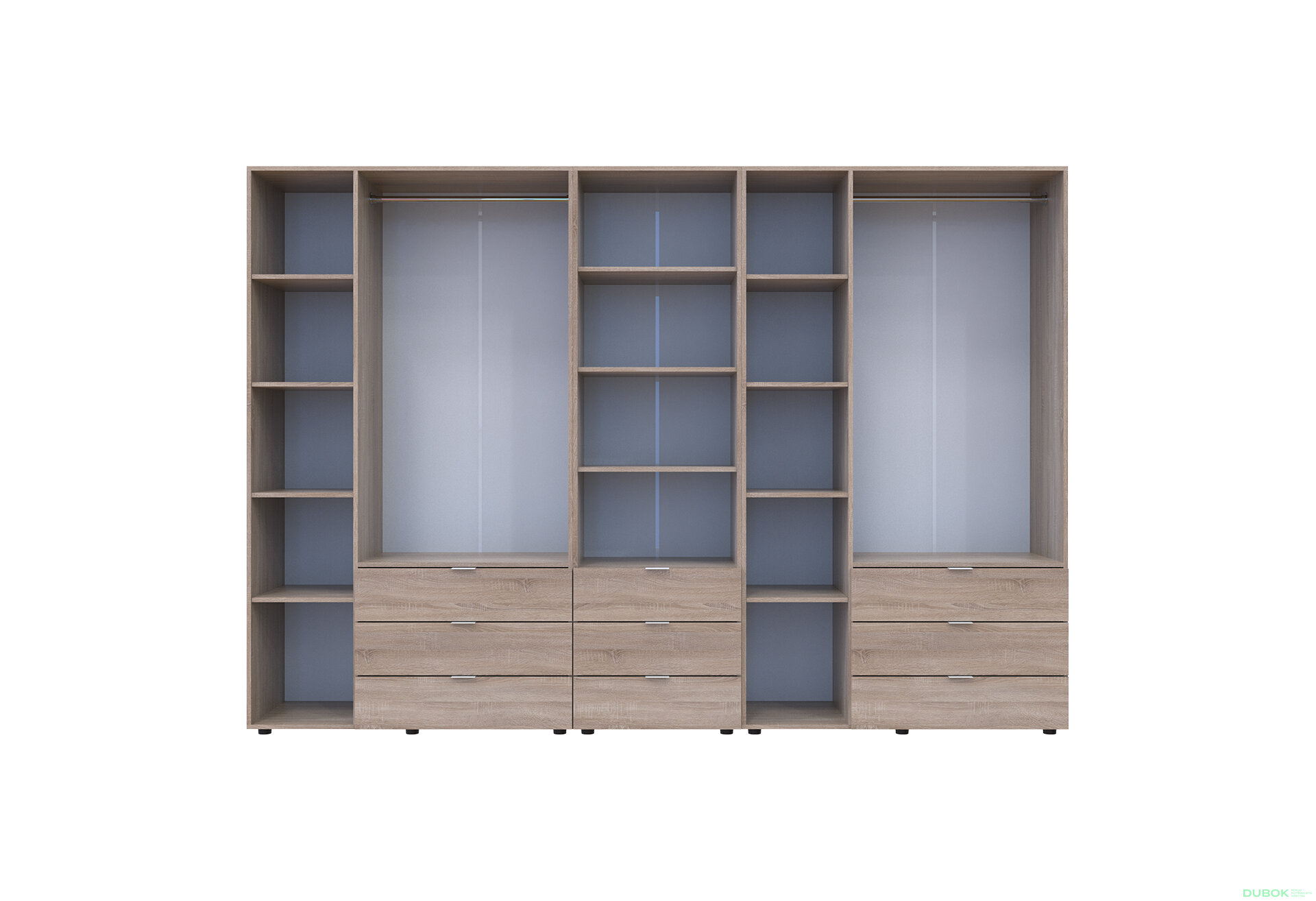 Fotografia 5 - Skriňa šesťdverová s regálom s zásuvkami Gelar 292.4 cm dub sonoma