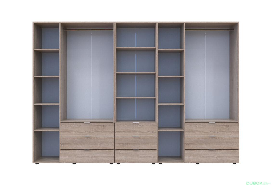 Fotografia 5 - Skriňa šesťdverová s regálom s zásuvkami Gelar 292.4 cm dub sonoma