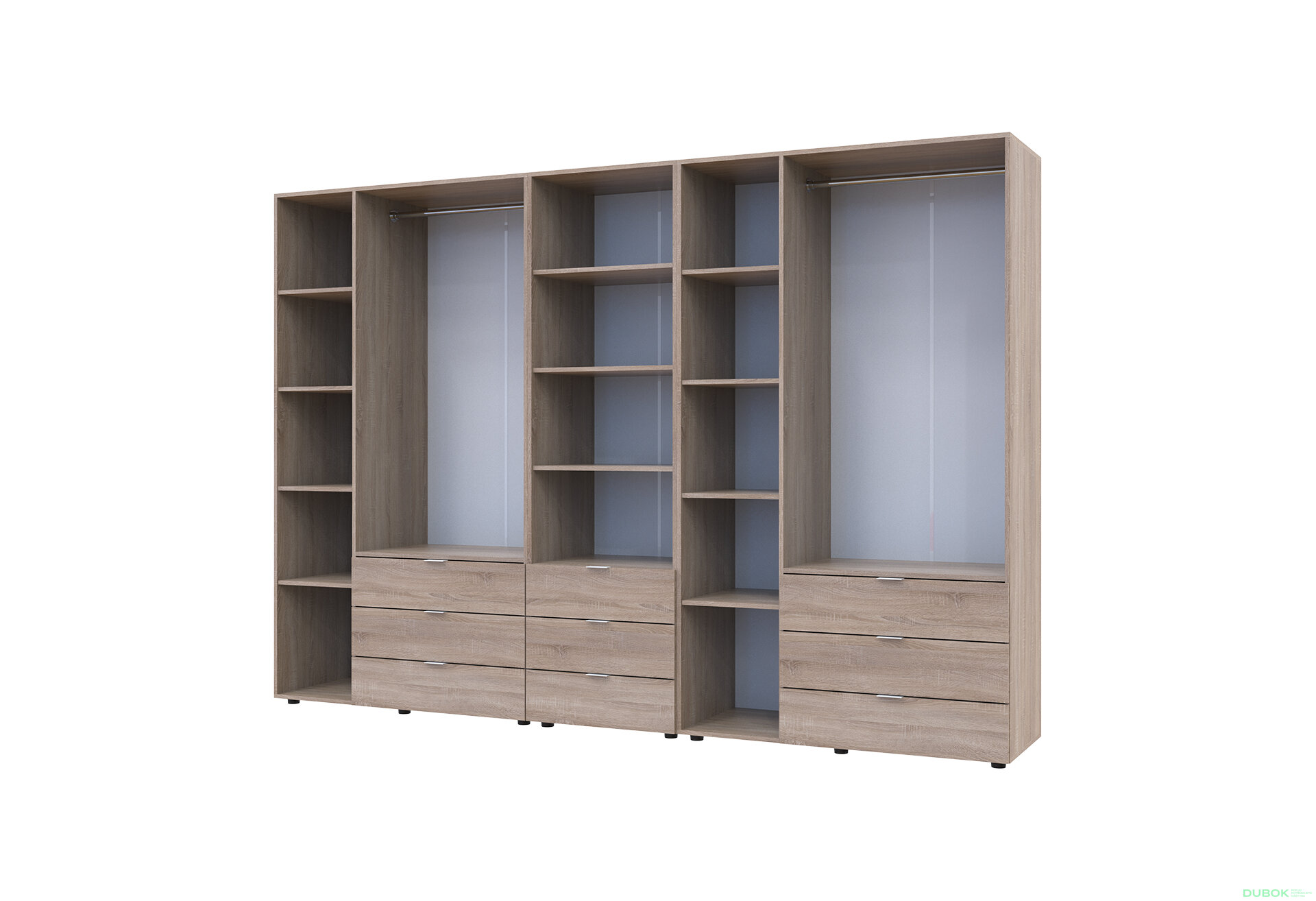 Fotografia 6 - Skriňa šesťdverová s regálom s zásuvkami Gelar 292.4 cm dub sonoma