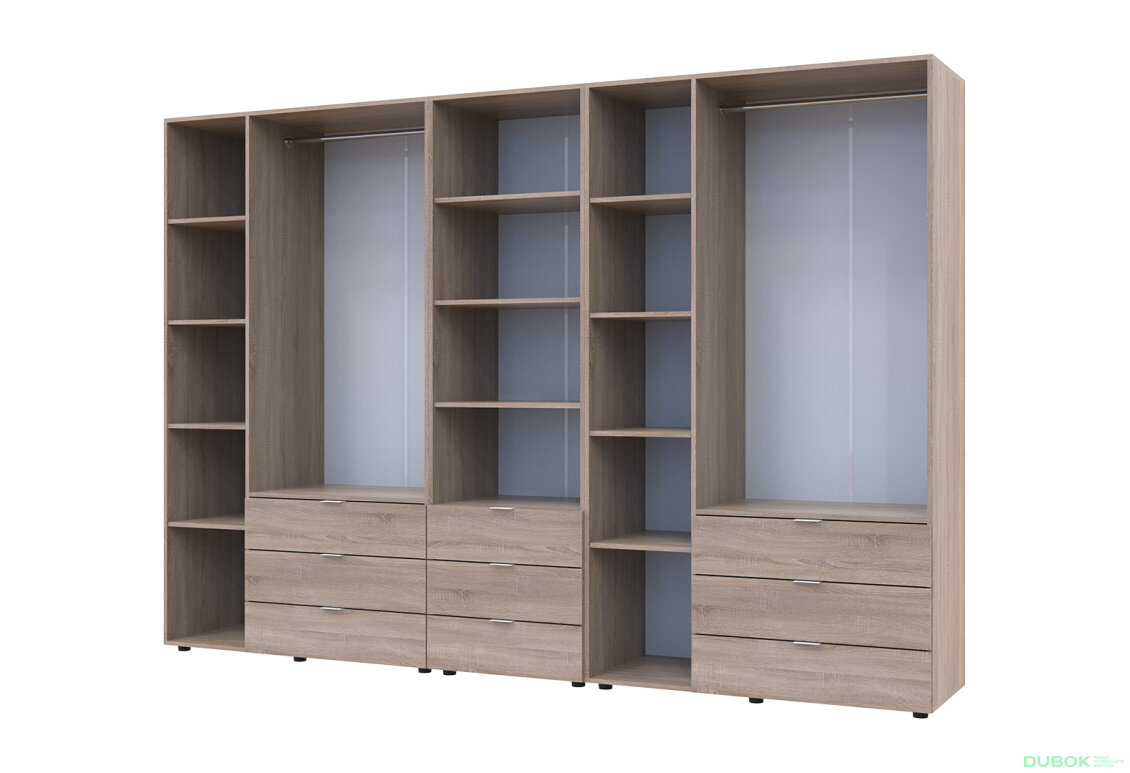 Fotografia 6 - Skriňa šesťdverová s regálom s zásuvkami Gelar 292.4 cm dub sonoma