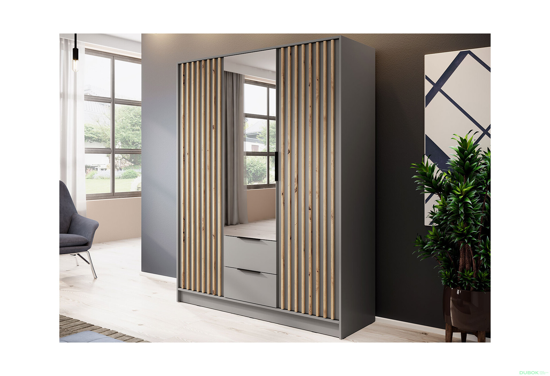 Skriňa 3D so zrkadlom šedá Nelly - Fotografia 2 Fotografia 2 - Skriňa 3D so zrkadlom šedá Nelly