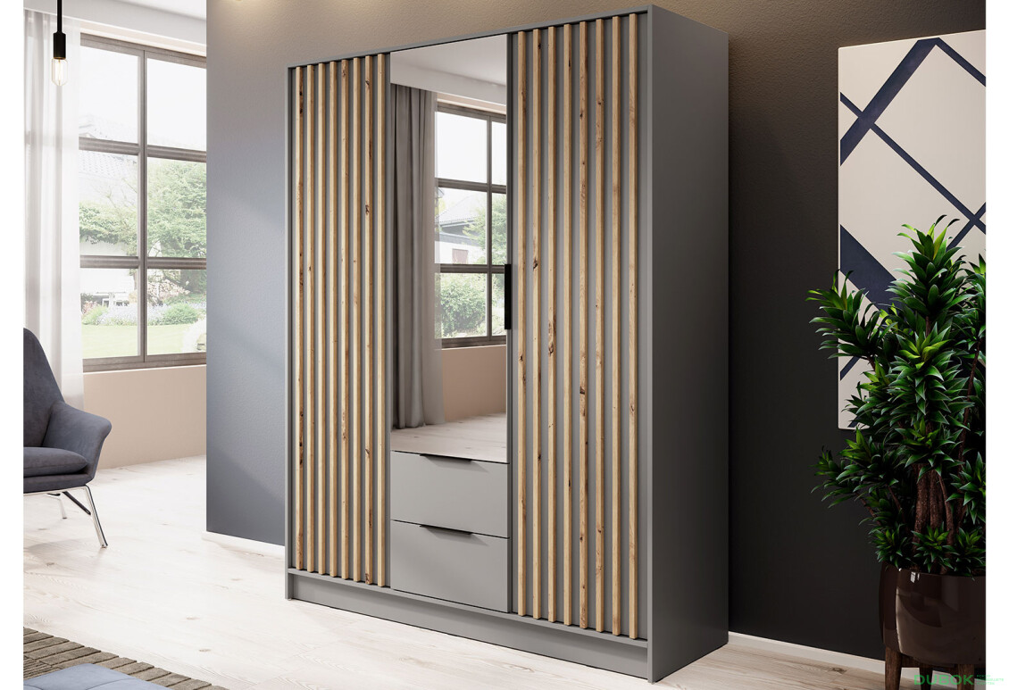 Skriňa 3D so zrkadlom šedá Nelly - Fotografia 2 Fotografia 2 - Skriňa 3D so zrkadlom šedá Nelly