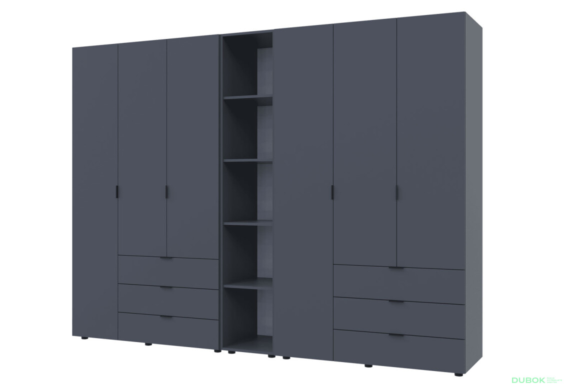 Skriňa šesťdverová s regálom Gelar 271 cm Grafit - Fotografia 1 Fotografia 1 - Skriňa šesťdverová s regálom Gelar 271 cm Grafit