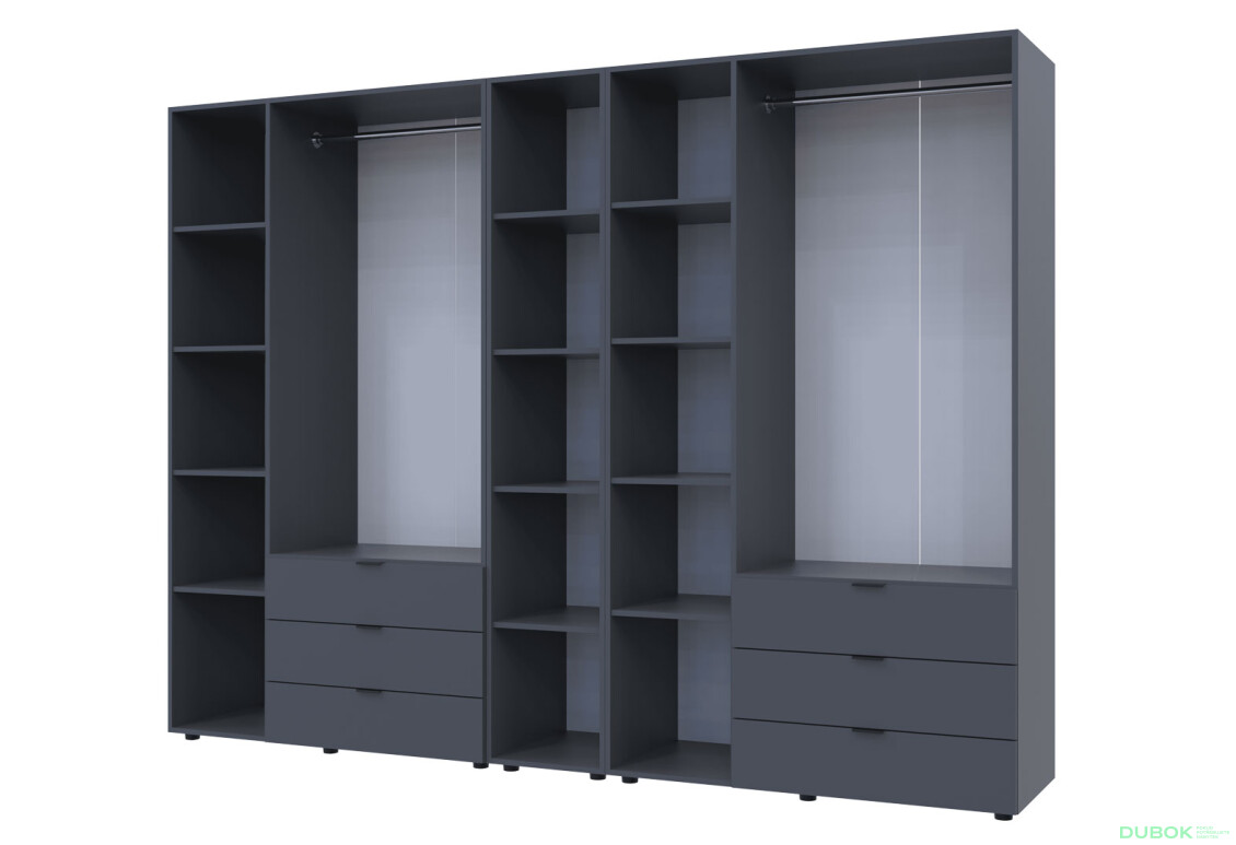 Skriňa šesťdverová s regálom Gelar 271 cm Grafit - Fotografia 5 Fotografia 5 - Skriňa šesťdverová s regálom Gelar 271 cm Grafit