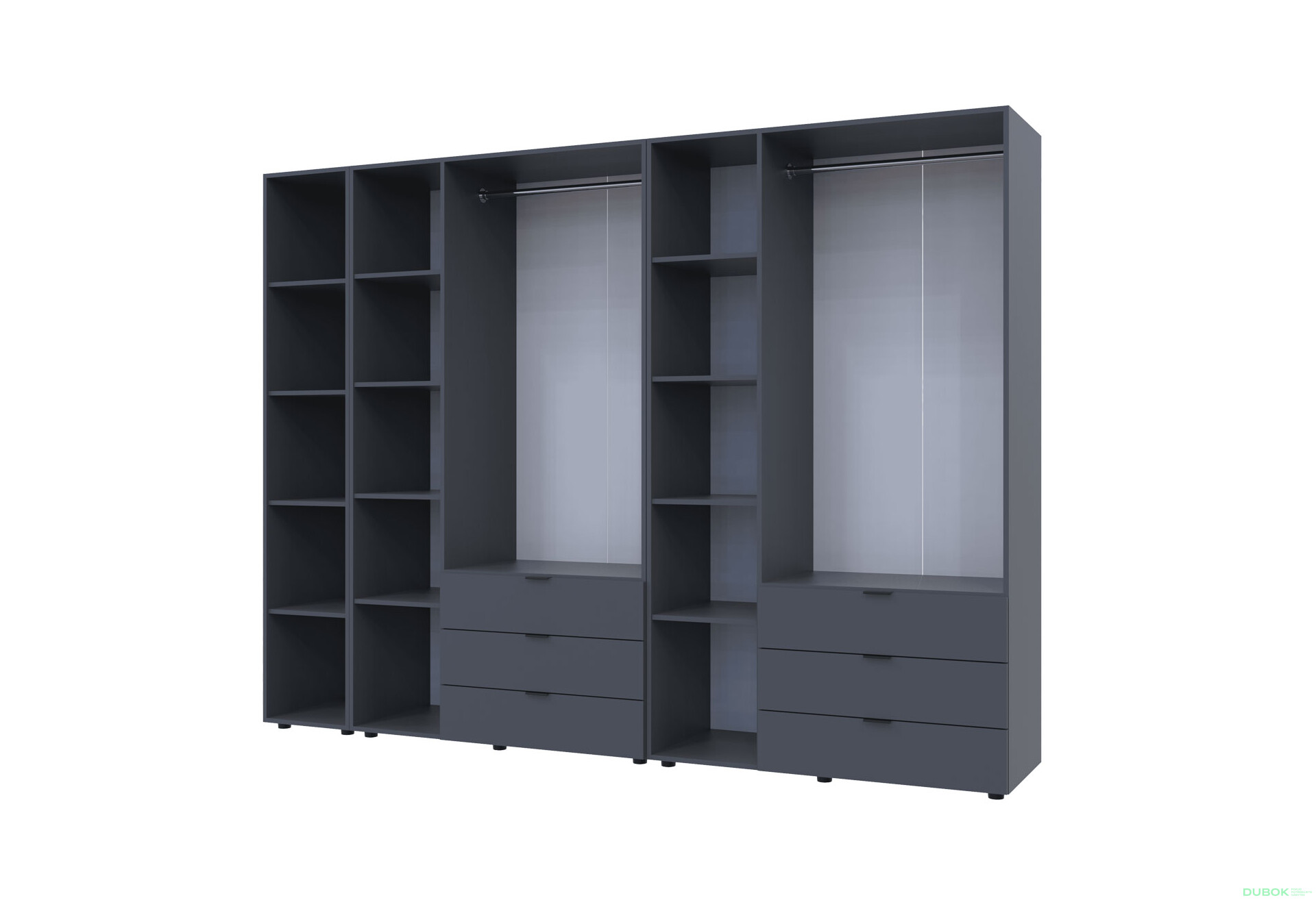 Skriňa šesťdverová s regálom Gelar 271 cm Grafit - Fotografia 6 Fotografia 6 - Skriňa šesťdverová s regálom Gelar 271 cm Grafit