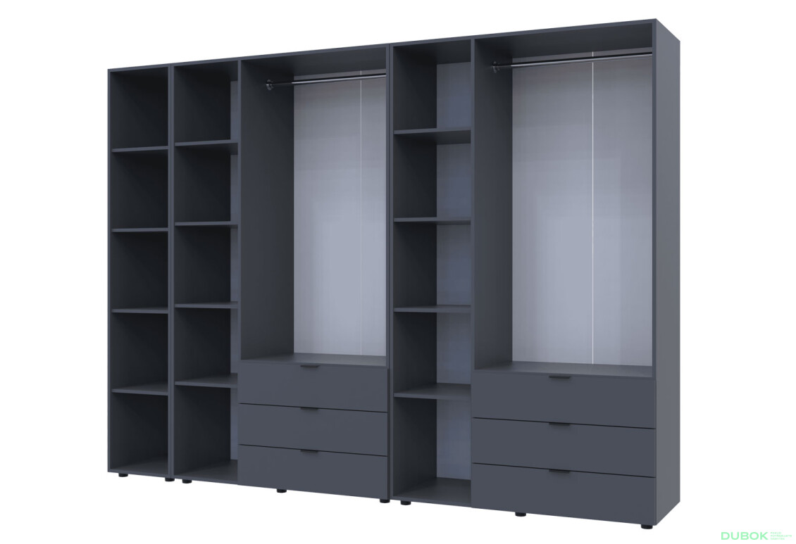 Skriňa šesťdverová s regálom Gelar 271 cm Grafit - Fotografia 6 Fotografia 6 - Skriňa šesťdverová s regálom Gelar 271 cm Grafit