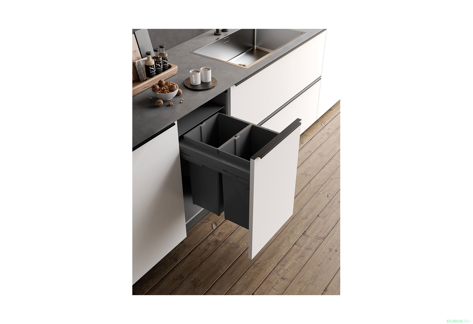 Fotografia 2 - Triedič 580 Gollinucci EVO do skrinky 450 mm vrátane výsuvného 2x29l antracit