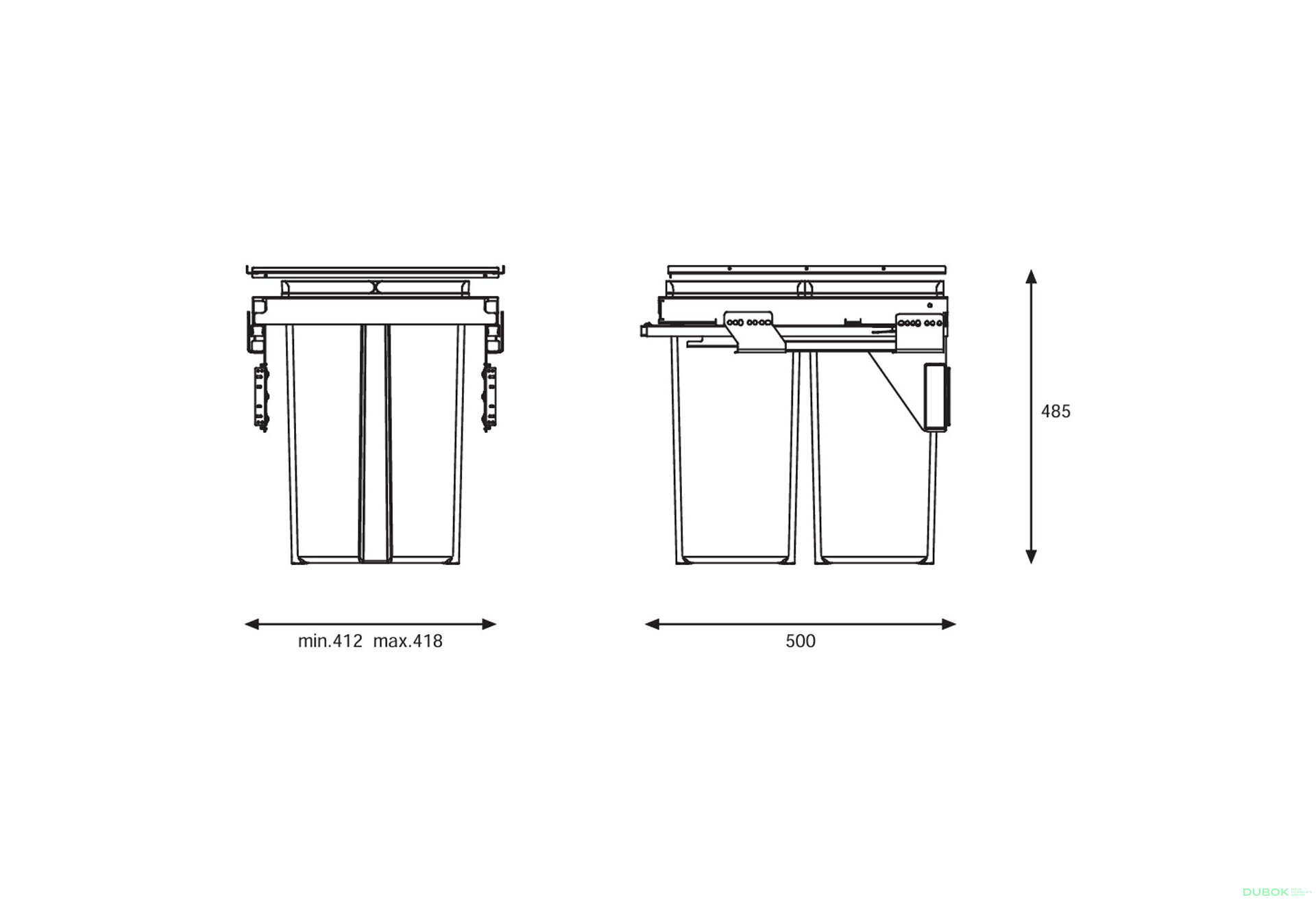 Fotografia 3 - Triedič 580 Gollinucci EVO do skrinky 450 mm vrátane výsuvného 2x29l antracit