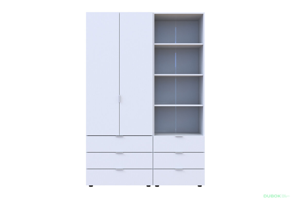 Fotografia 3 - Skriňa 2D s regálom s zásuvkami Gelar 137.5 cm biely