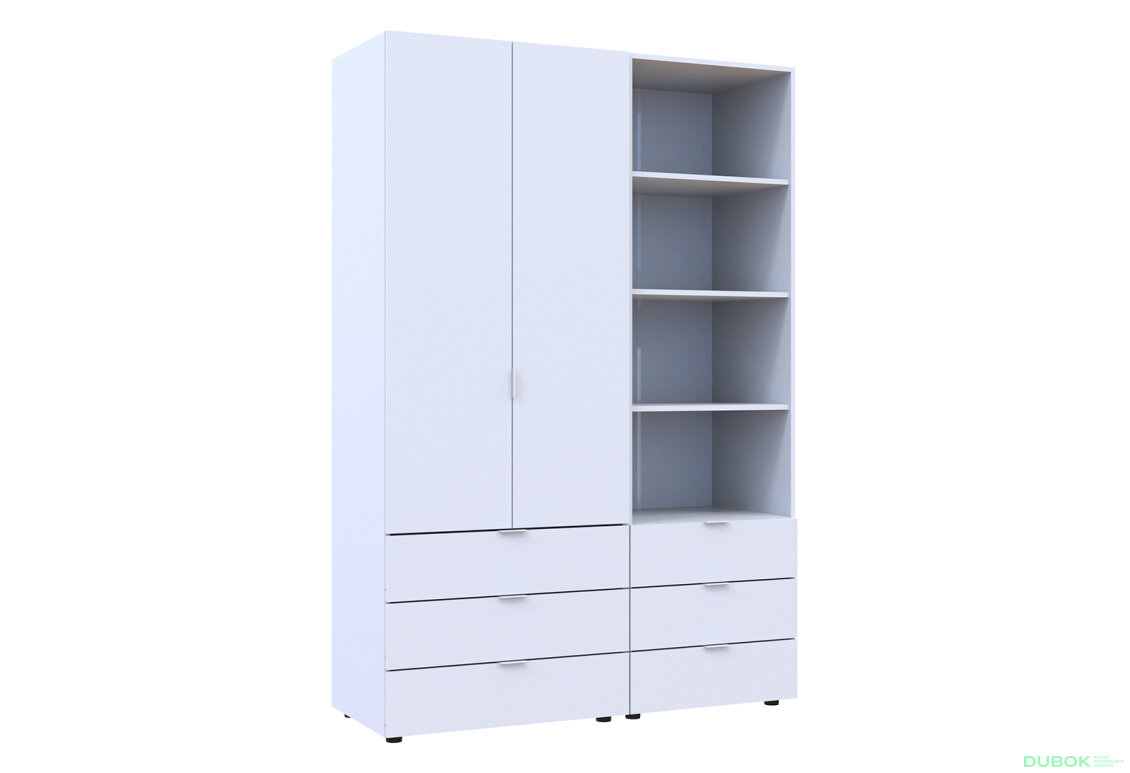 Fotografia 4 - Skriňa 2D s regálom s zásuvkami Gelar 137.5 cm biely